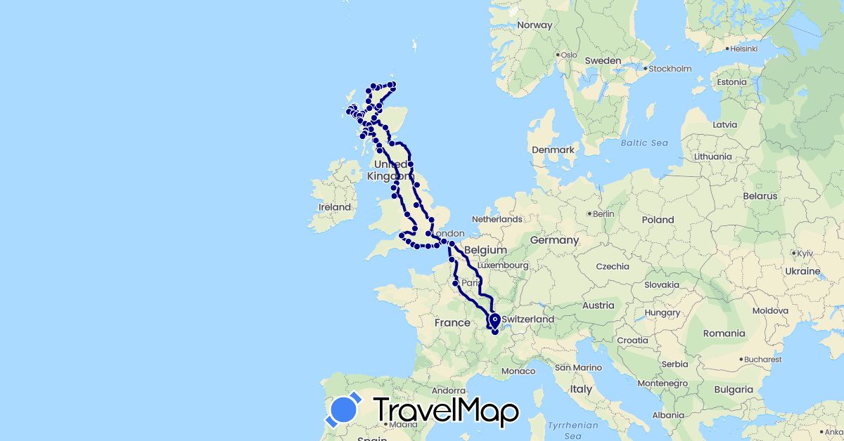 TravelMap itinerary: driving in France, United Kingdom (Europe)